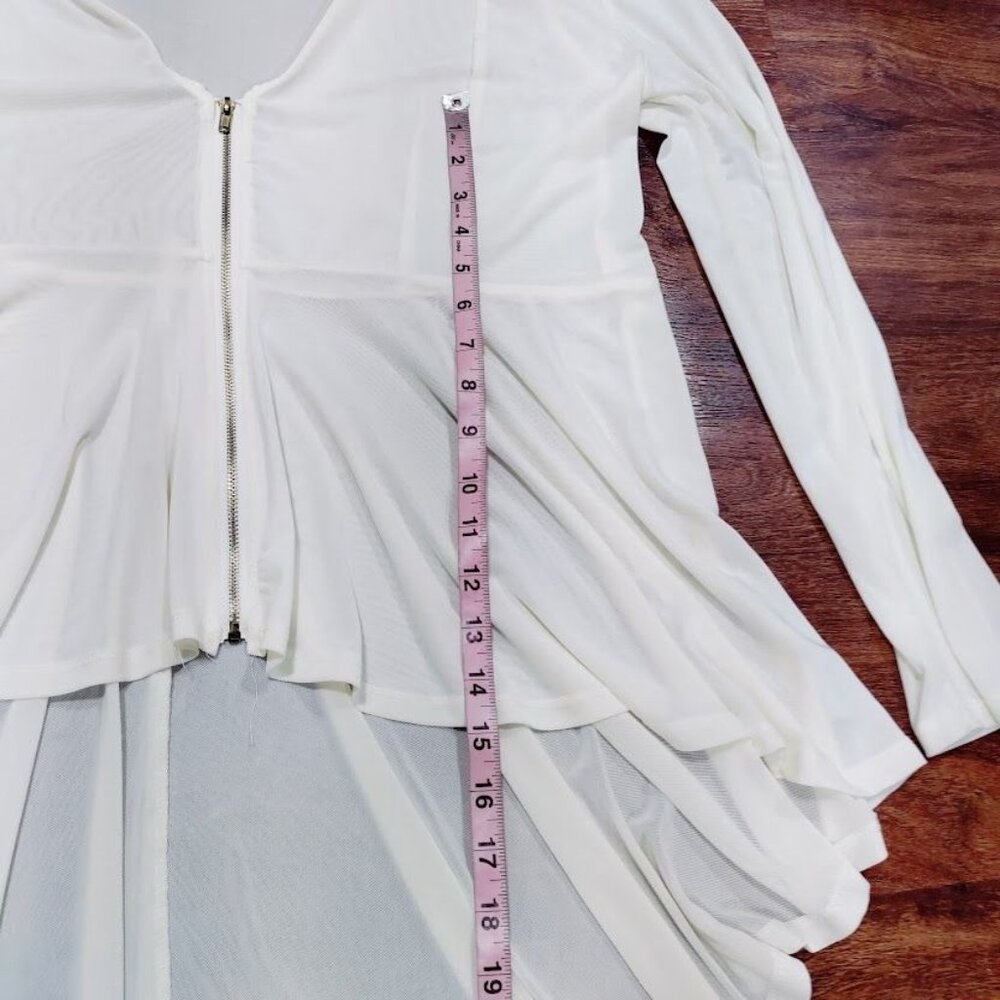 Love University Women's White Sheer Zipper Front High Low Long Sleeve Blouse 3XL - Picture 8 of 9